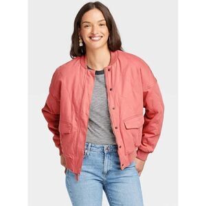 Universal thread pink quilted utility bomber jacket medium new